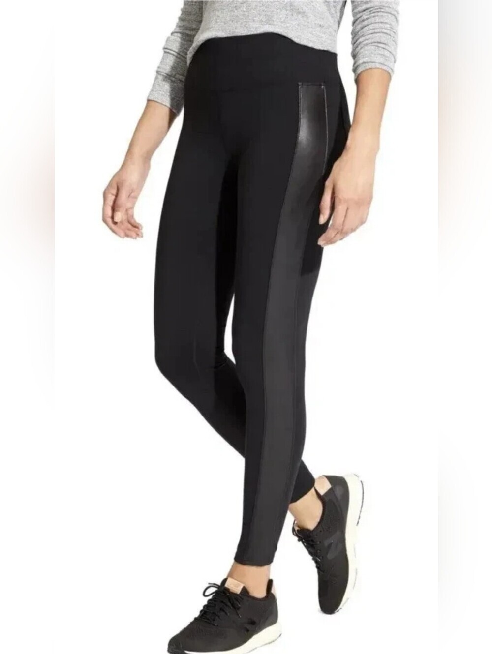 Athleta Metro Faux Leather Side Stripe Pocket Athletic Leggings